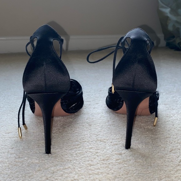 Aquazzura Goddess Silk Braided 85mm Sandals in Black - Picture 5 of 6